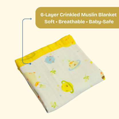 6 Layer Little Space Adventure Print Baby Blanket 110x100 cm - Pack of 1