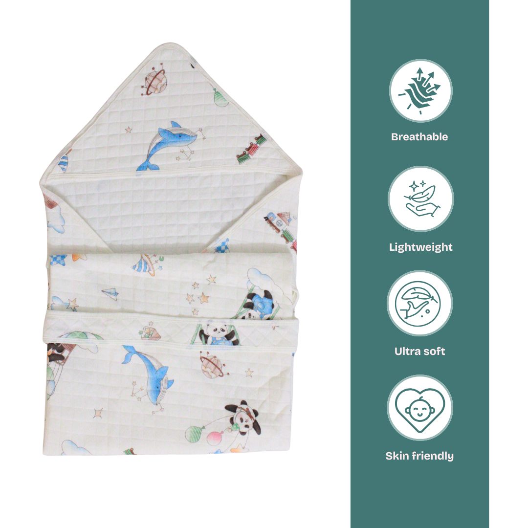 Dreamy cute Print – Muslin Quilted Hooded Blanket with Belt | 85 x 85 cm | Pack of 1 (Copy)