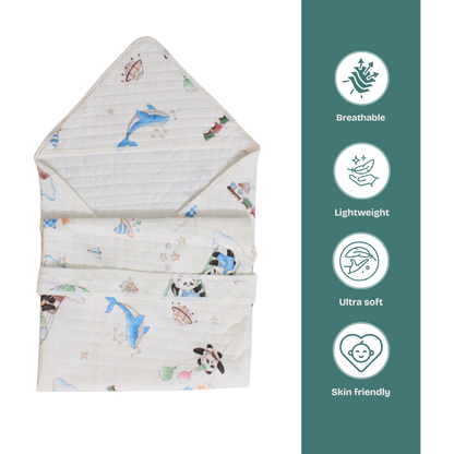 Dreamy cute Print – Muslin Quilted Hooded Blanket with Belt | 85 x 85 cm | Pack of 1 (Copy)