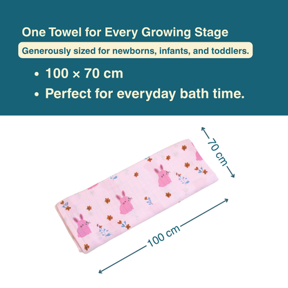 Blush Bunny 100% Organic Muslin Baby Bath Towel (100 × 70 cm)