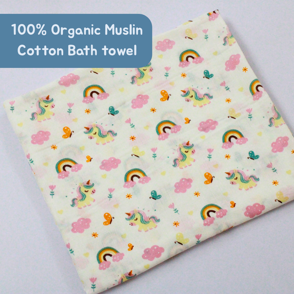 Rainbow  Baby Muslin Towel Set (120 x 100 cm) + 2 Free Wipes (10x10 inch)