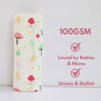 Bird & Mushroom 100% GOTS Certified | Double Layer Muslin Swaddle (75 x 75 cm, Pack of 2)