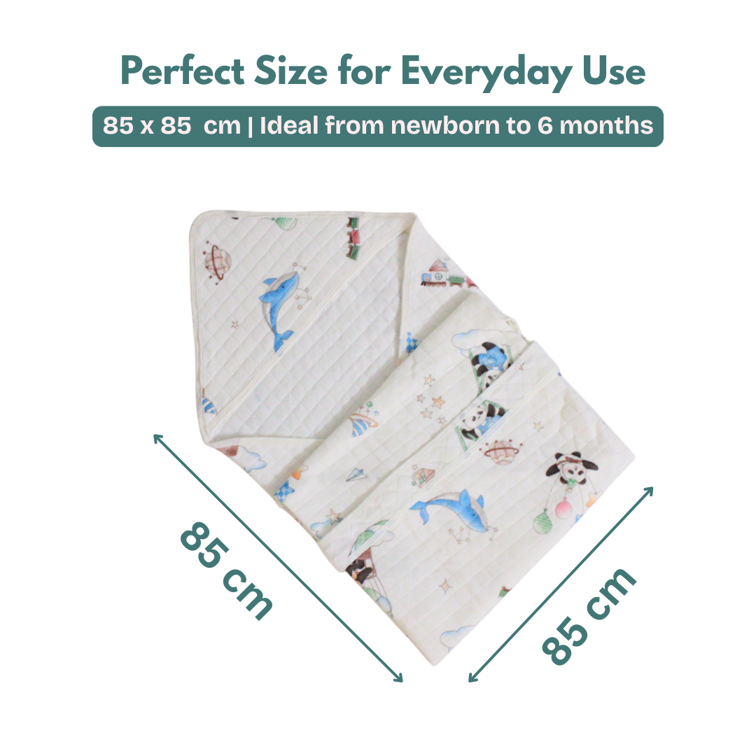 Dreamy cute Print – Muslin Quilted Hooded Blanket with Belt | 85 x 85 cm | Pack of 1 (Copy)