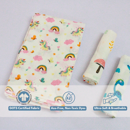 Rainbow  Baby Muslin Towel Set (120 x 100 cm) + 2 Free Wipes (10x10 inch)