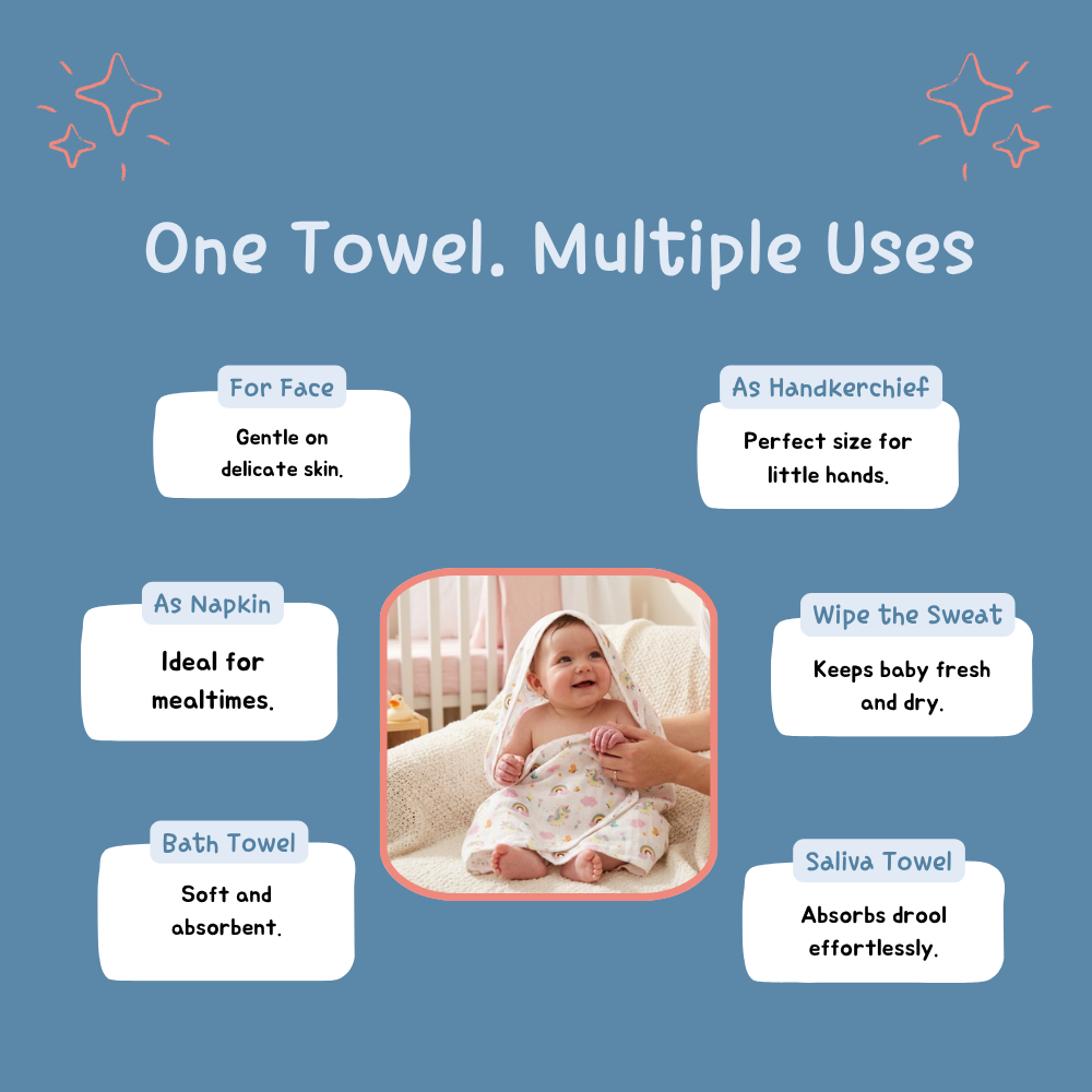 Rainbow  Baby Muslin Towel Set (120 x 100 cm) + 2 Free Wipes (10x10 inch)