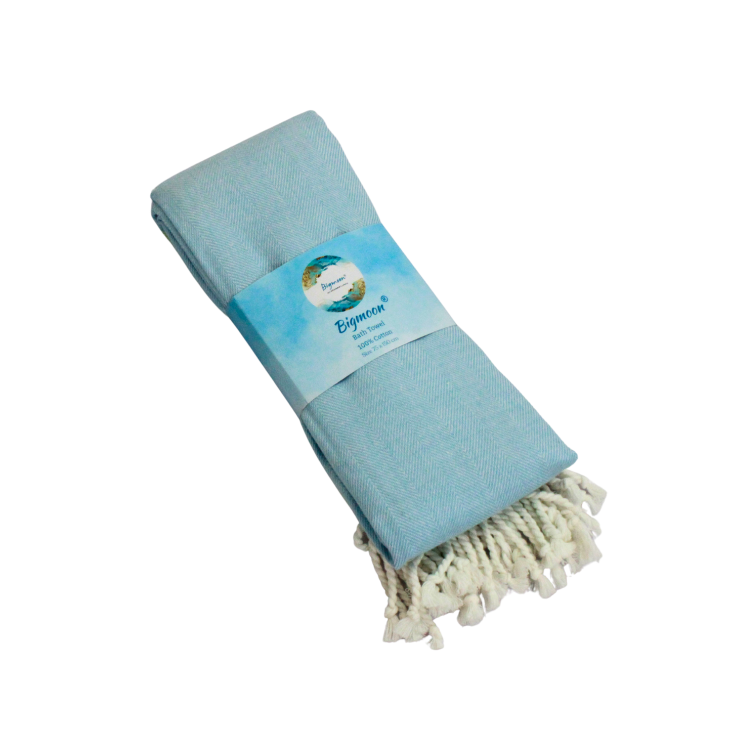 Premium Cotton Bath Towel 150 x 75 cm | Pack of 1 (Sky Blue with Green Striped Border)