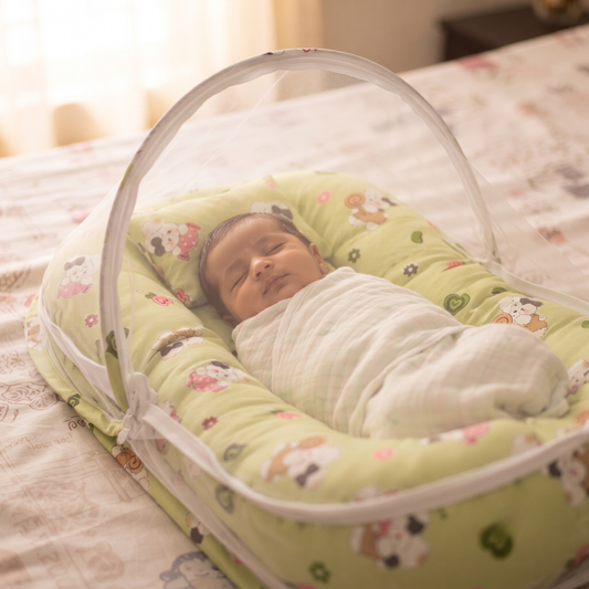 Jungle Safari Premium Cotton Baby Bedding Set with 360° Mosquito Net | (75 × 45 cm)