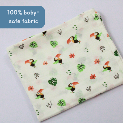 Tropical Toucan Tales 100% GOTS Certified | Double Layer | Muslin Swaddle (75 × 75 cm,Pack of 1)