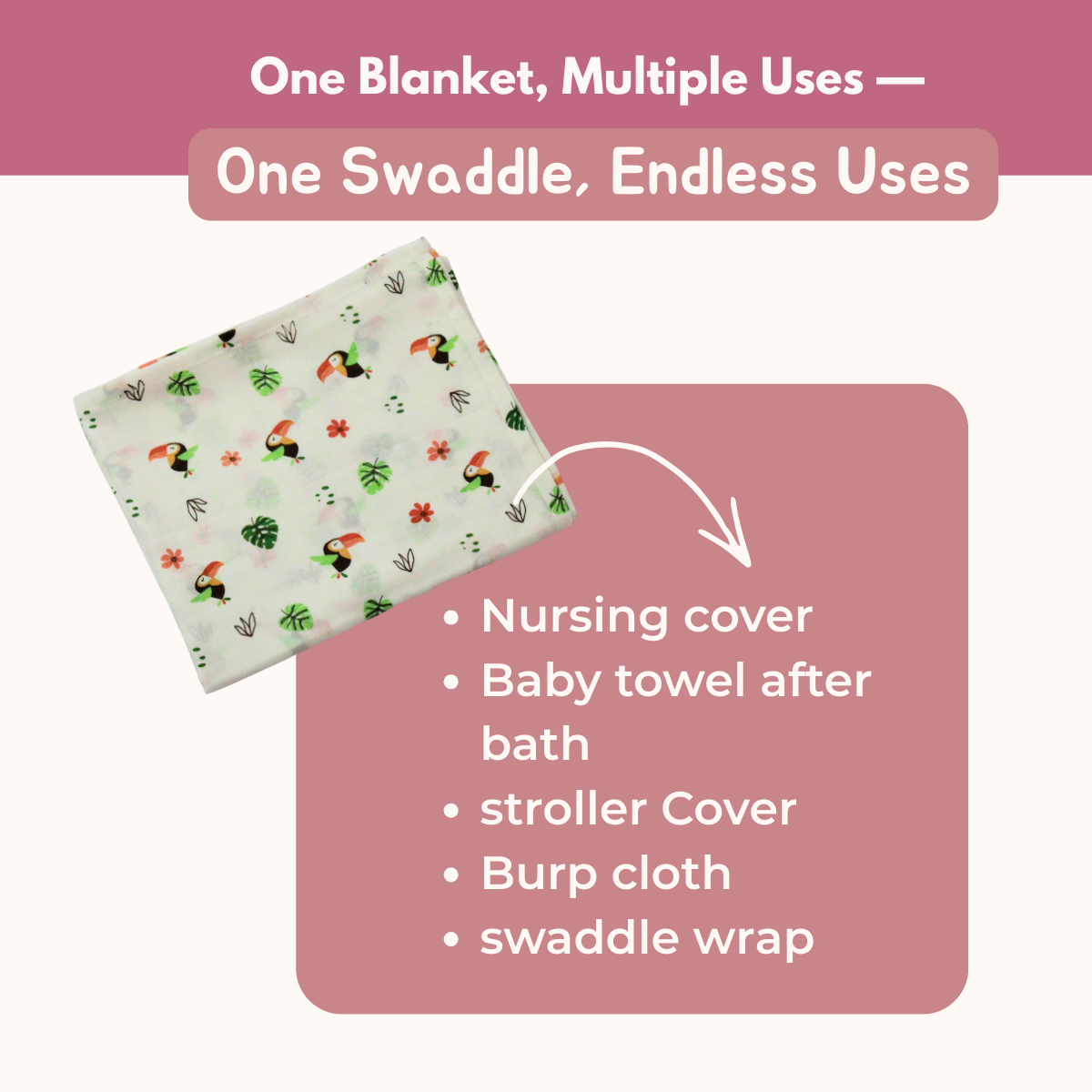 Bird & Mushroom 100% GOTS Certified | Double Layer Muslin Swaddle (75 x 75 cm, Pack of 2)