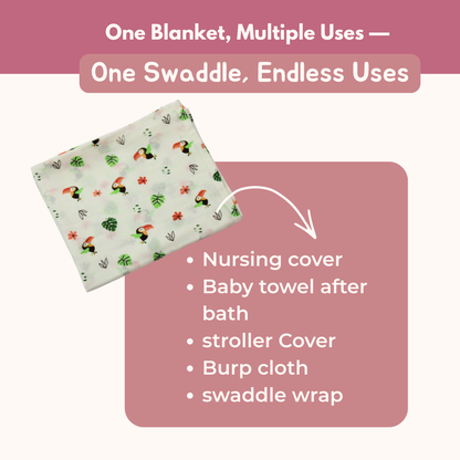 Bird & Mushroom 100% GOTS Certified | Double Layer Muslin Swaddle (75 x 75 cm, Pack of 2)