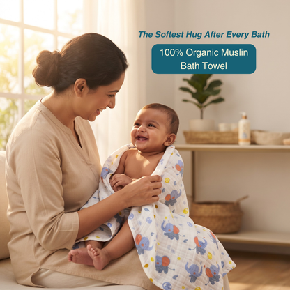 Little Elephant 100% Organic Muslin Baby Bath Towel (100 × 70 cm)