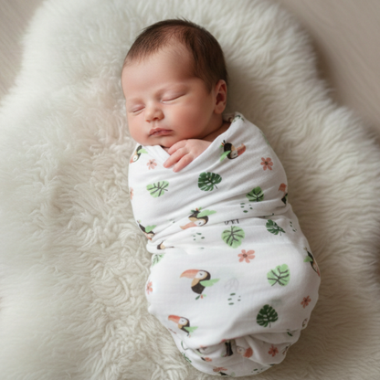 Tropical Toucan Tales 100% GOTS Certified | Double Layer | Muslin Swaddle (75 × 75 cm,Pack of 1)