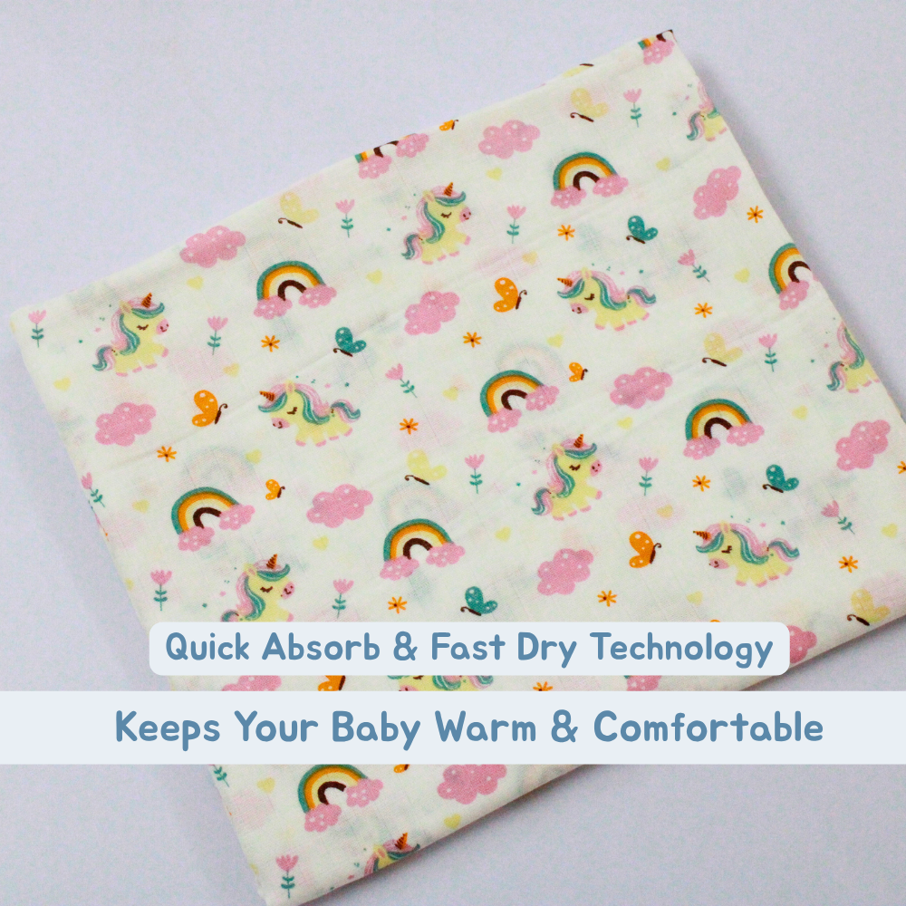Rainbow  Baby Muslin Towel Set (120 x 100 cm) + 2 Free Wipes (10x10 inch)