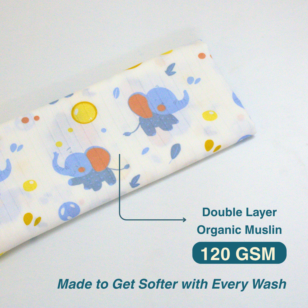 Little Elephant 100% Organic Muslin Baby Bath Towel (100 × 70 cm)