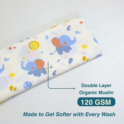 Little Elephant 100% Organic Muslin Baby Bath Towel (100 × 70 cm)