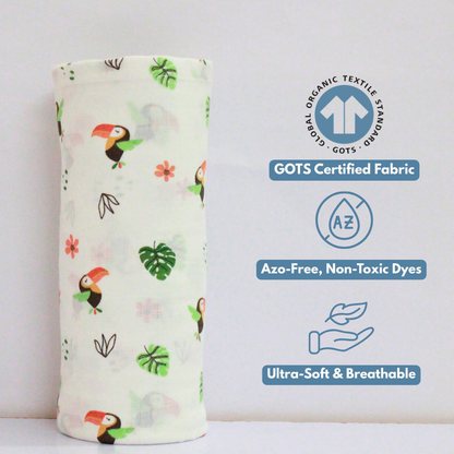 Tropical Toucan Tales 100% GOTS Certified | Double Layer | Muslin Swaddle (75 × 75 cm,Pack of 1)