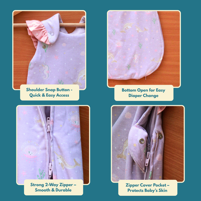 Organic Cotton Baby Sleep Sack 1.5 TOG, Pack of 1 – Lavender Narwhal