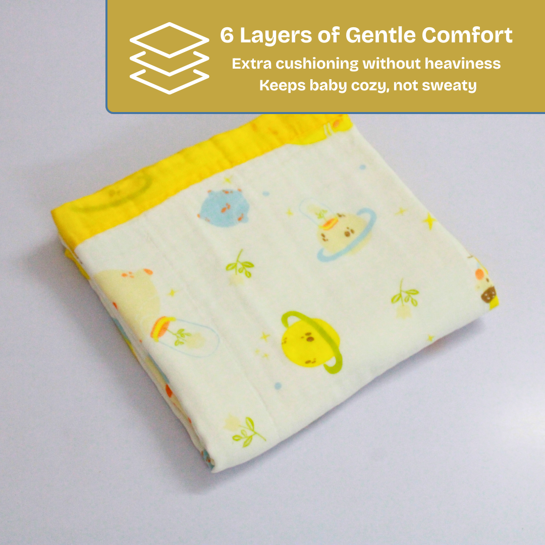 6 Layer Little Space Adventure Print Baby Blanket 110x100 cm - Pack of 1