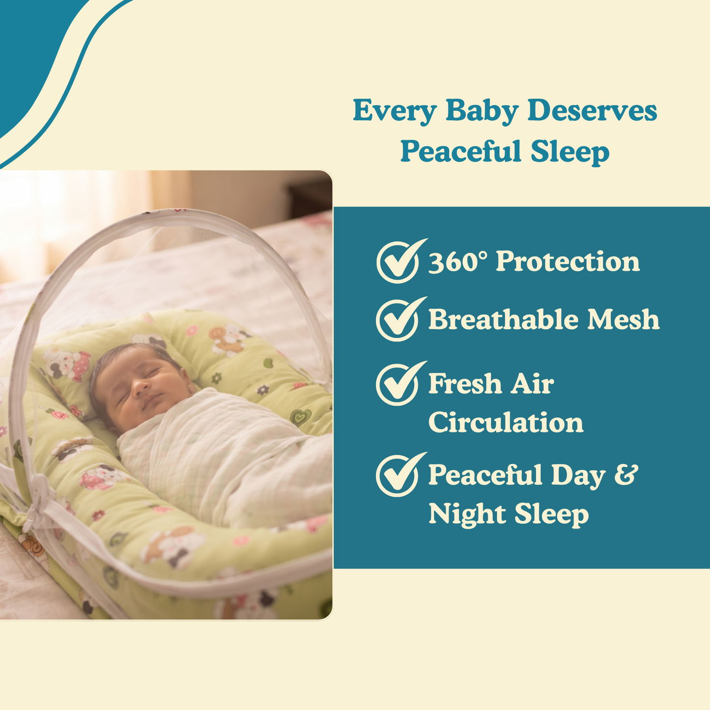 Jungle Safari Premium Cotton Baby Bedding Set with 360° Mosquito Net | (75 × 45 cm)