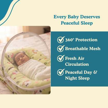Jungle Safari Premium Cotton Baby Bedding Set with 360° Mosquito Net | (75 × 45 cm)