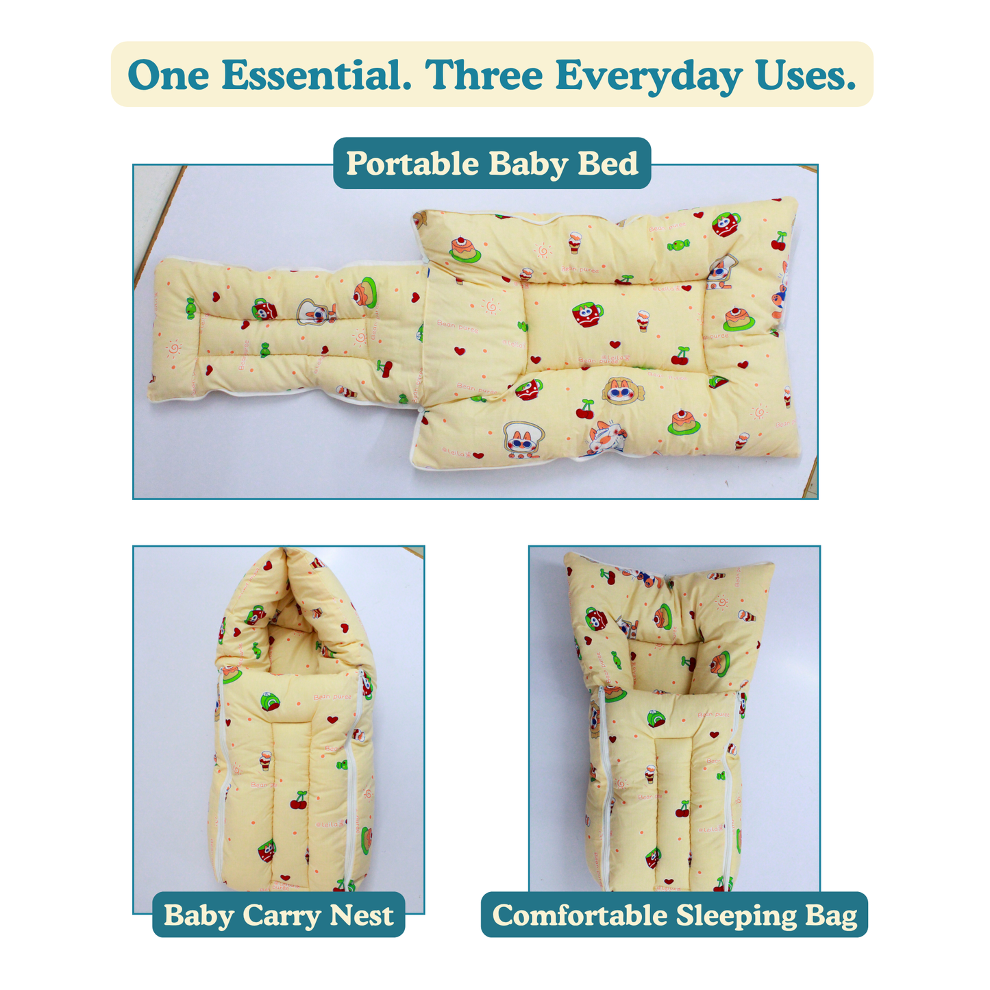 Tiny Teddy Premium Cotton Baby Carry Nest with Hood & Secure Zip (0–6 Months)