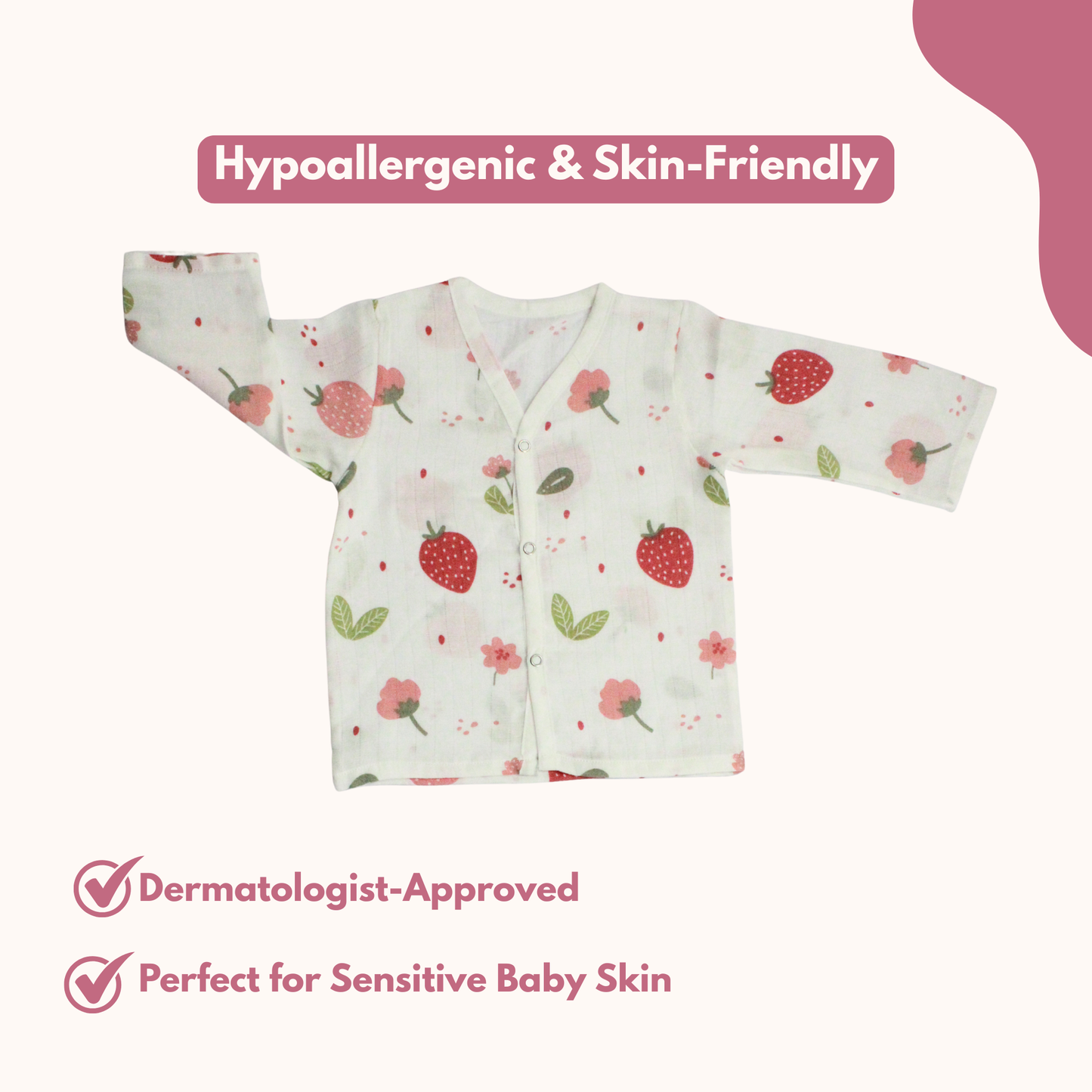 Organic Muslin Sleepsuit | Full Sleeve Top & Pant (Pack of 1, Strawberry Print)