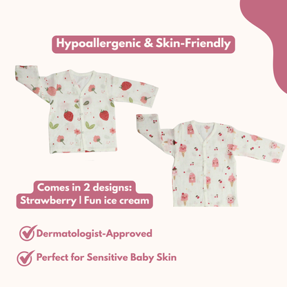 Organic Muslin Sleepsuit | Full Sleeve Top & Pant (Pack of 2, Fun icecream & Strawberry)