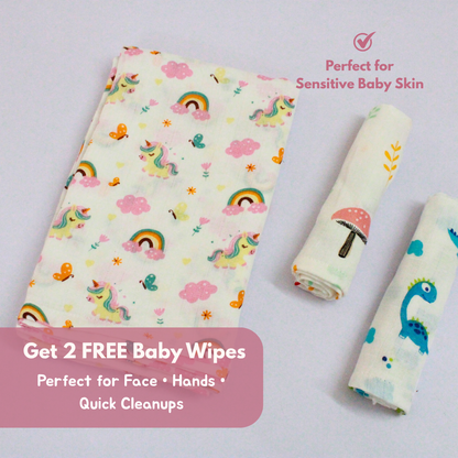 Rainbow  Baby Muslin Towel Set (120 x 100 cm) + 2 Free Wipes (10x10 inch)