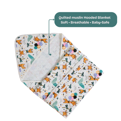 Safari Giraffe Print – Muslin Quilted Hooded Blanket with Belt | 85 x 85 cm | Pack of 1