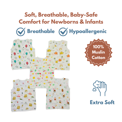 100% Cotton Muslin Button Jabla for Newborns & Infants | Pack of 5