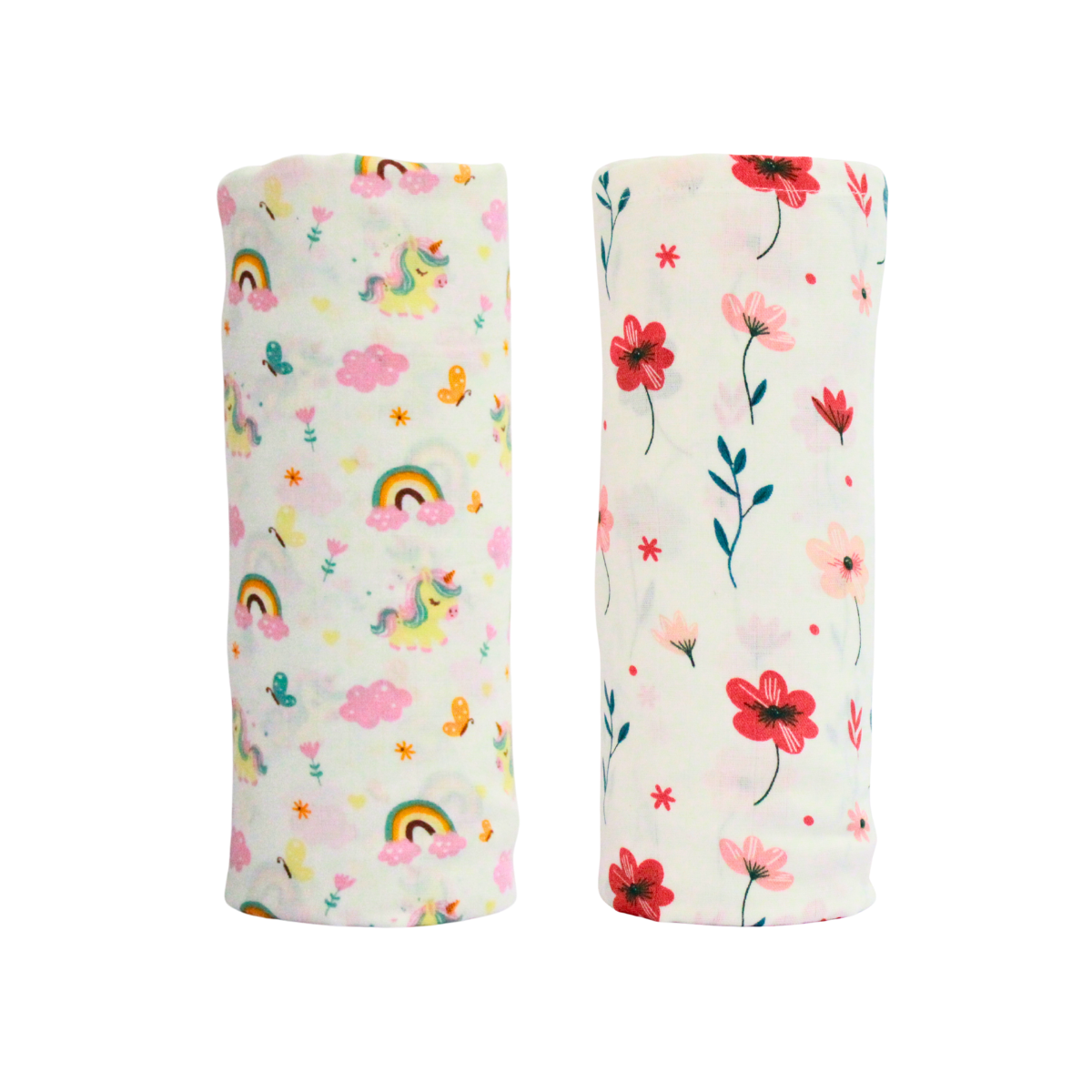 Rainbow & floral 100% GOTS Certified | Double Layer Muslin Swaddle (75 x 75 cm, Pack of 2)