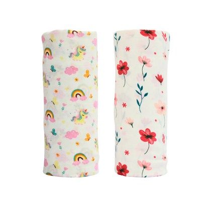 Rainbow & floral 100% GOTS Certified | Double Layer Muslin Swaddle (75 x 75 cm, Pack of 2)