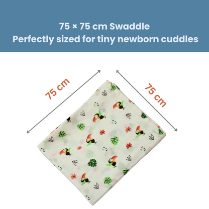 Tropical Toucan Tales 100% GOTS Certified | Double Layer | Muslin Swaddle (75 × 75 cm,Pack of 1)