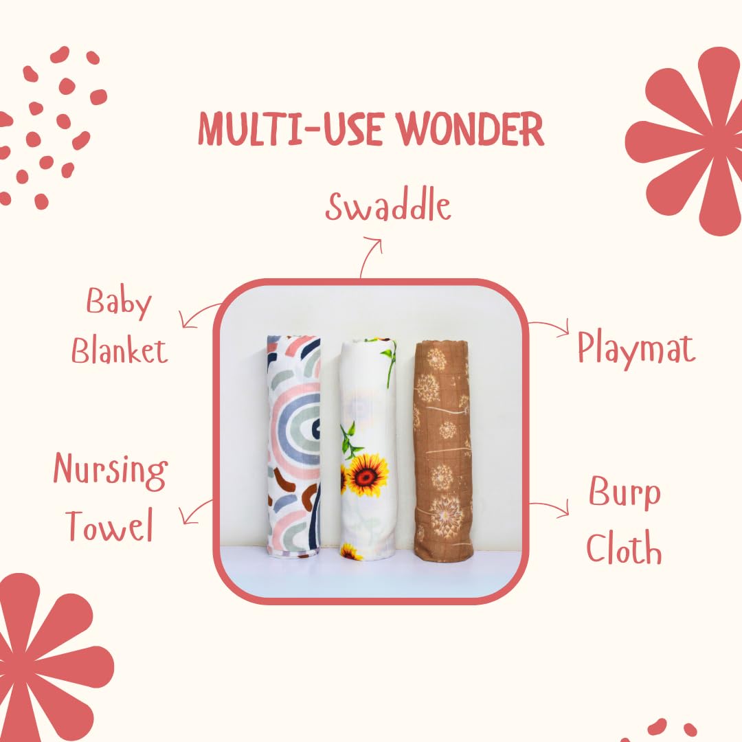 Muslin Cloth for Baby Towel/Swaddle Pack of 3, 120 * 100 cm(49 * 39) inches