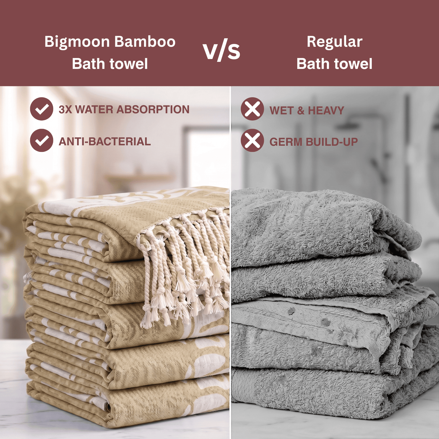 beige Bamboo Bath Towel 190 x 95 cm - 380 GSM | Pack of 1