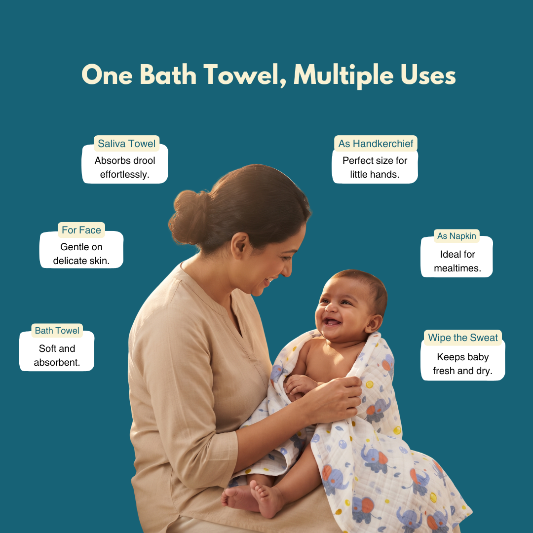 Little Elephant 100% Organic Muslin Baby Bath Towel (100 × 70 cm)