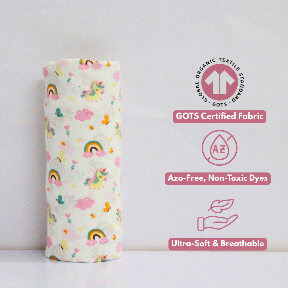Rainbow & floral 100% GOTS Certified | Double Layer Muslin Swaddle (75 x 75 cm, Pack of 2)
