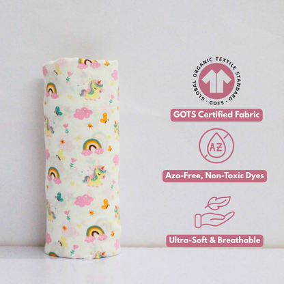 Rainbow & floral 100% GOTS Certified | Double Layer Muslin Swaddle (75 x 75 cm, Pack of 2)