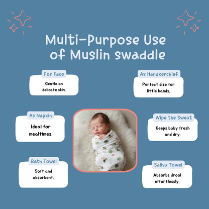 Rainbow & floral 100% GOTS Certified | Double Layer Muslin Swaddle (75 x 75 cm, Pack of 2)