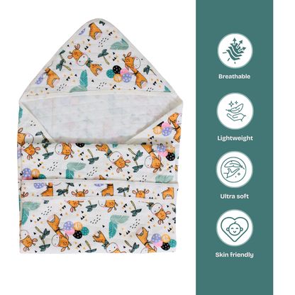 Safari Giraffe Print – Muslin Quilted Hooded Blanket with Belt | 85 x 85 cm | Pack of 1