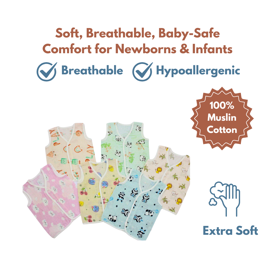 100% Cotton Muslin Button Jabla for Newborns & Infants | Pack of 5