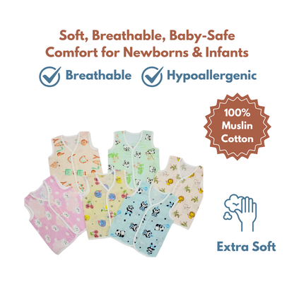 100% Cotton Muslin Button Jabla for Newborns & Infants | Pack of 5