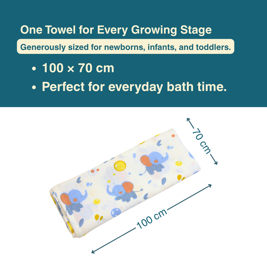 Little Elephant 100% Organic Muslin Baby Bath Towel (100 × 70 cm)