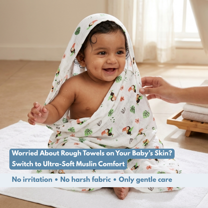Tropical Toucan Baby Muslin Towel Set (120 x 100 cm) + 2 Free Wipes (10x10 inch)