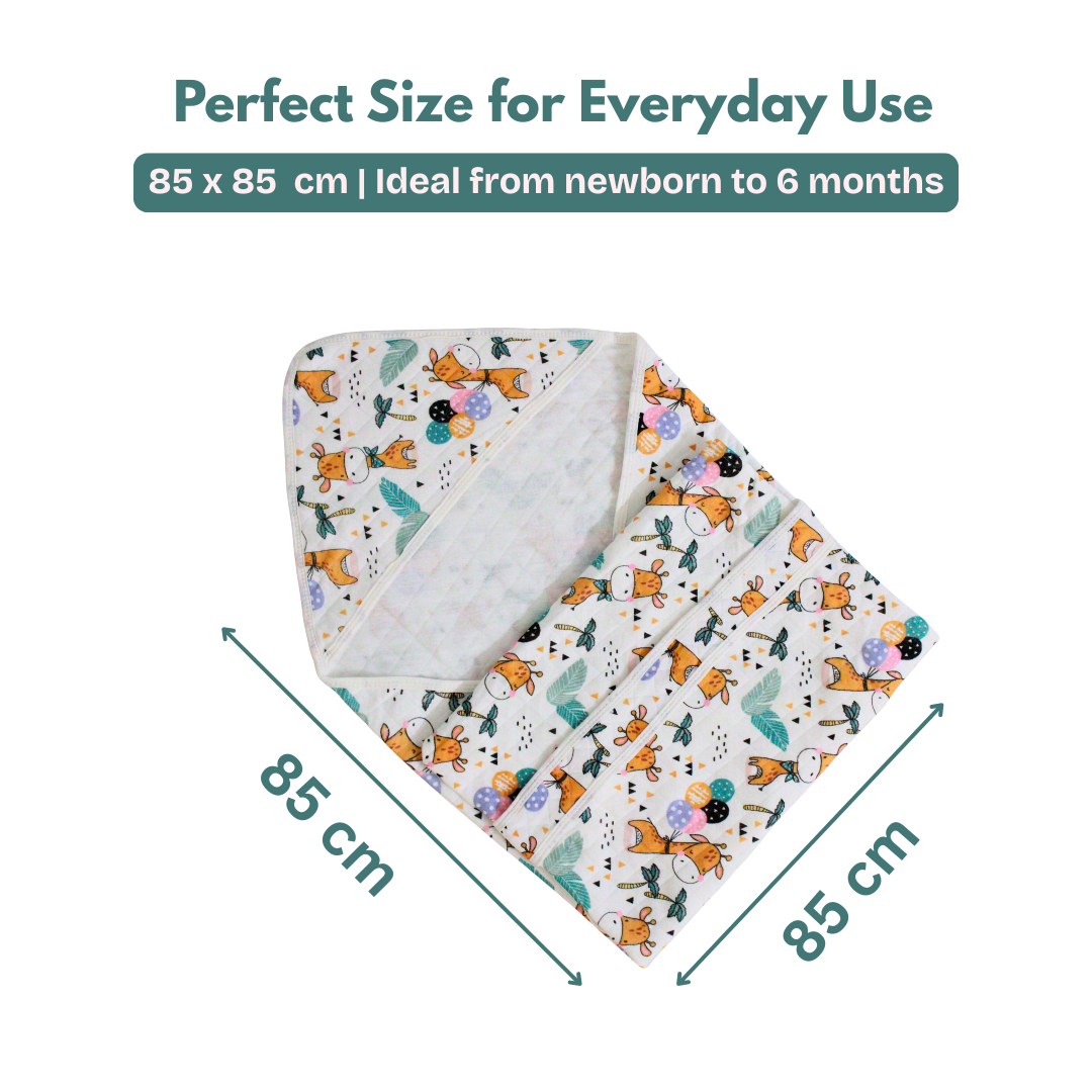 Safari Giraffe Print – Muslin Quilted Hooded Blanket with Belt | 85 x 85 cm | Pack of 1