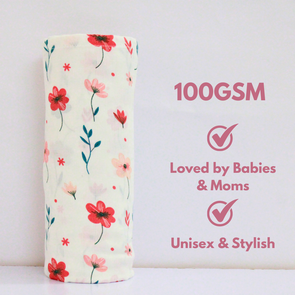 Rainbow & floral 100% GOTS Certified | Double Layer Muslin Swaddle (75 x 75 cm, Pack of 2)