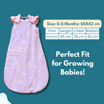 Organic Cotton Baby Sleep Sack 1.5 TOG, Pack of 1 – Lavender Narwhal