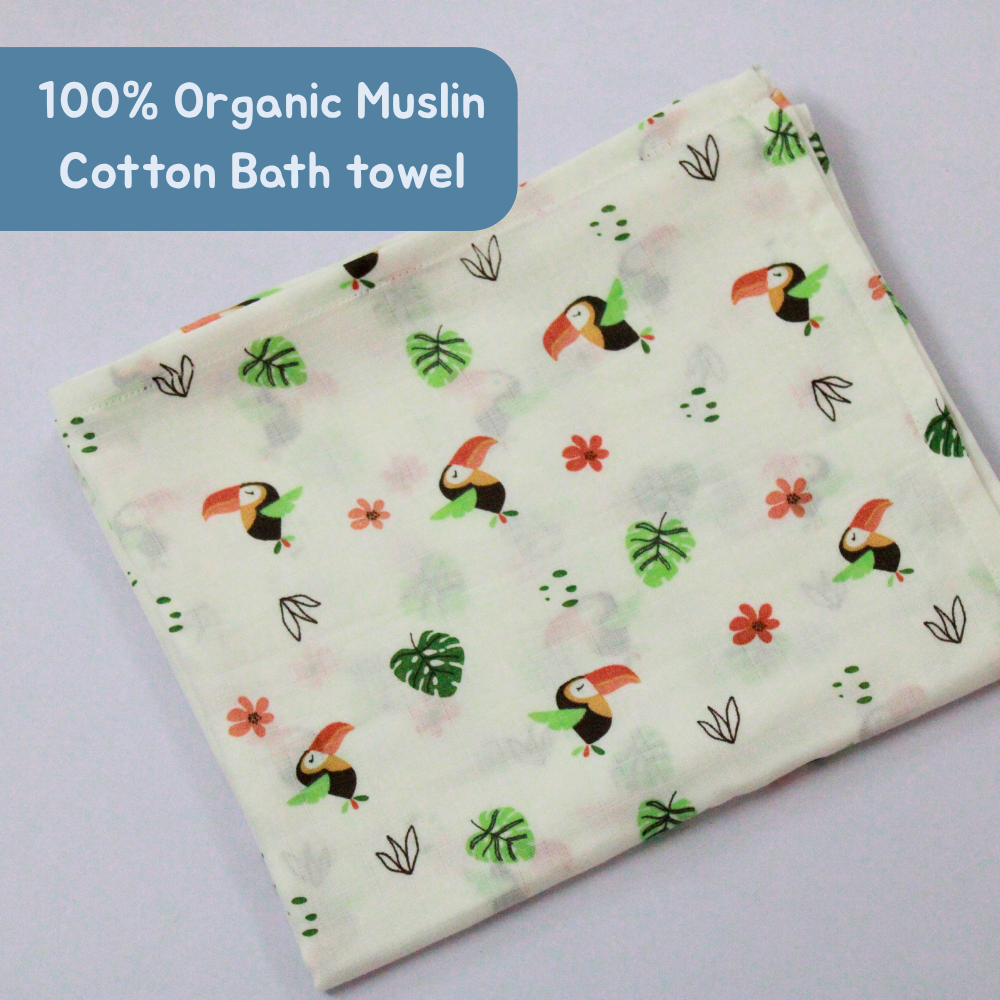 Tropical Toucan Baby Muslin Towel Set (120 x 100 cm) + 2 Free Wipes (10x10 inch)