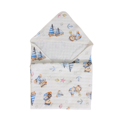 Little teddy Print – Muslin Quilted Hooded Blanket with Belt | 85 x 85 cm | Pack of 1