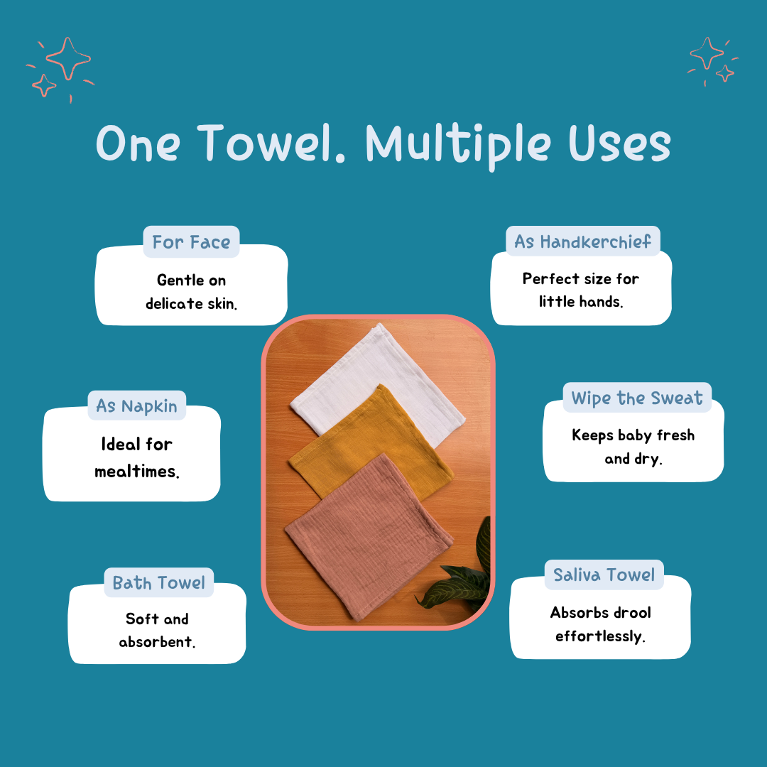 Bigmoon Organic Muslin Baby Bath Towel (100 × 70 cm) with 5 Free Baby Wipes